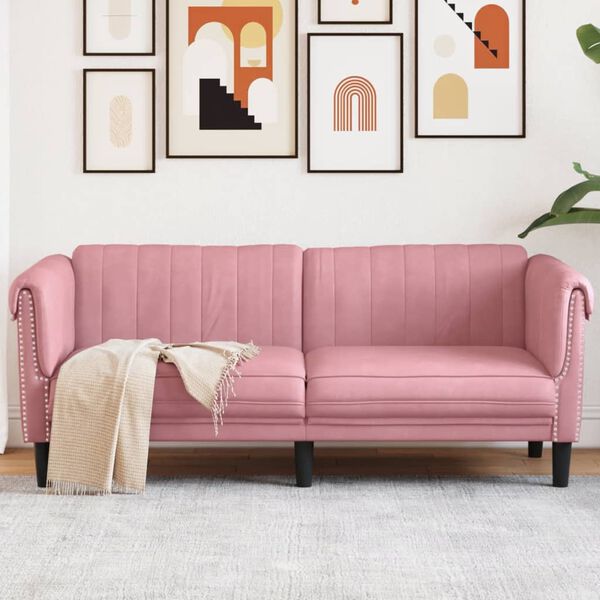 vidaXL Sofa Pink Velvet, Plywood, Solid Wood 2-Seater Stylish Design