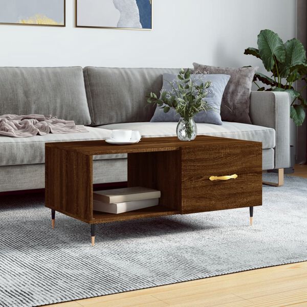vidaXL Coffee Table Brown Oak Engineered Wood, Iron Medium Coffee Table