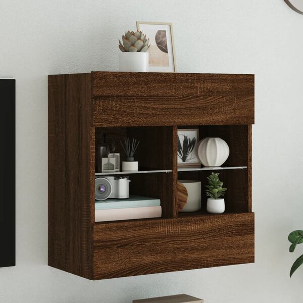 vidaXL TV Wall Cabinet Brown Oak Engineered Wood, Glass
