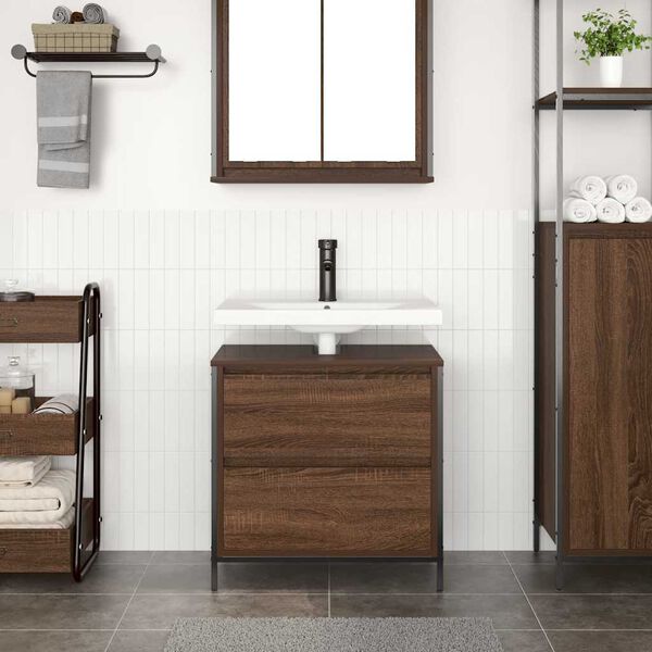 vidaXL Bathroom Sink Cabinet Brown Oak Engineered wood, Steel Medium