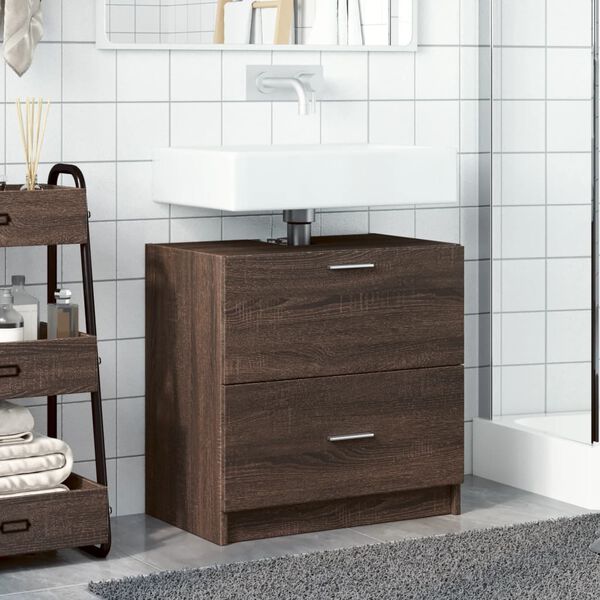 vidaXL Sink Cabinet Brown Oak Engineered Wood Medium Sink Cabinet