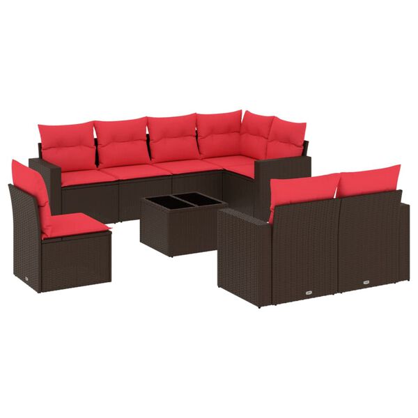 vidaXL 9 Piece Patio Sofa Set with Cushions Brown Poly Rattan