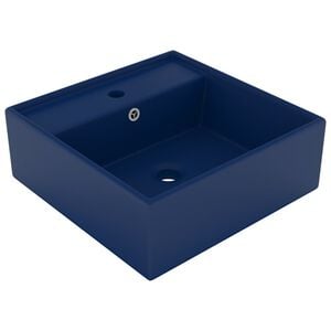 vidaXL Luxury Basin Overflow Square Matt Dark Blue 16.1x16.1" Ceramic