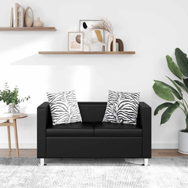 vidaXL Sofa Black PVC, Polyester, Cotton Small Durable Sofa