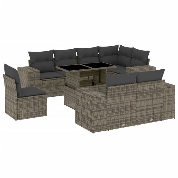 vidaXL Garden Sofa Set Grey PE rattan, powder-coated steel, tough glass