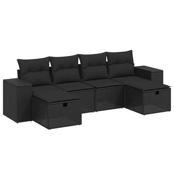 vidaXL Garden Sofa Set Black Poly Rattan, steel Large Modular