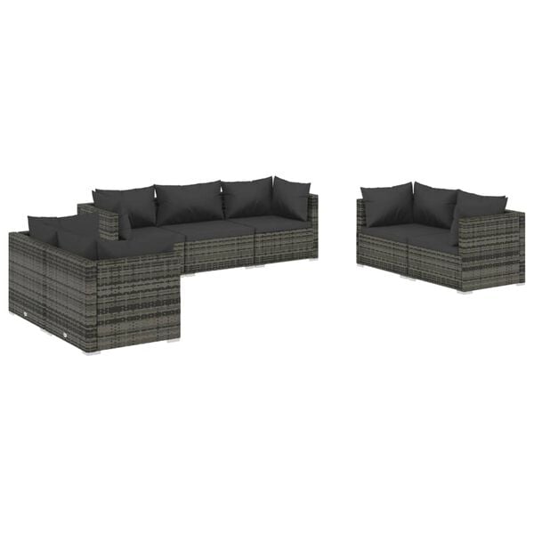 vidaXL Garden Lounge Set Grey PE rattan, powder-coated steel, plastic