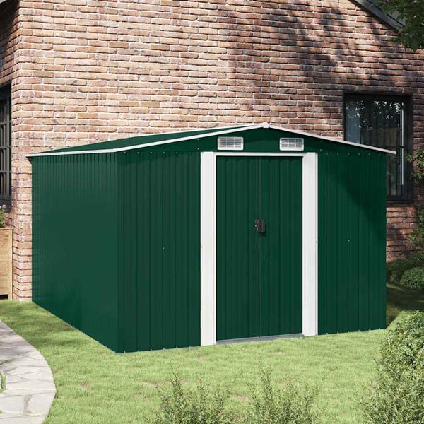 vidaXL Garden Shed Green Galvanized steel 101.2 x 117.3 x 70.1 in