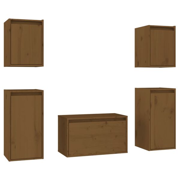 vidaXL TV Cabinet 5 Piece Set Honey brown Solid pine wood Multiple sizes