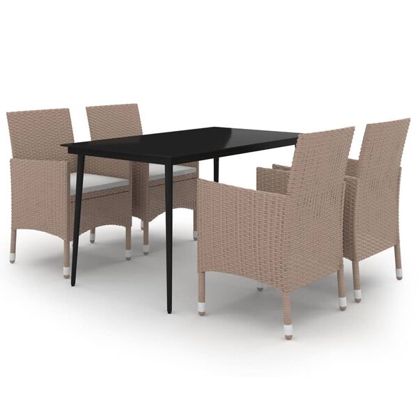 vidaXL Garden Dining Set Beige PE Rattan 5-Piece Set Durable