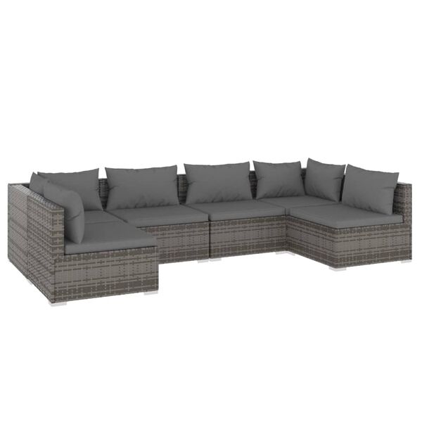vidaXL 6 Piece Patio Lounge Set with Cushions Poly Rattan Gray