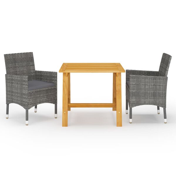 vidaXL Dining Set Grey Solid Acacia Wood, PE Rattan, Powder-Coated Steel