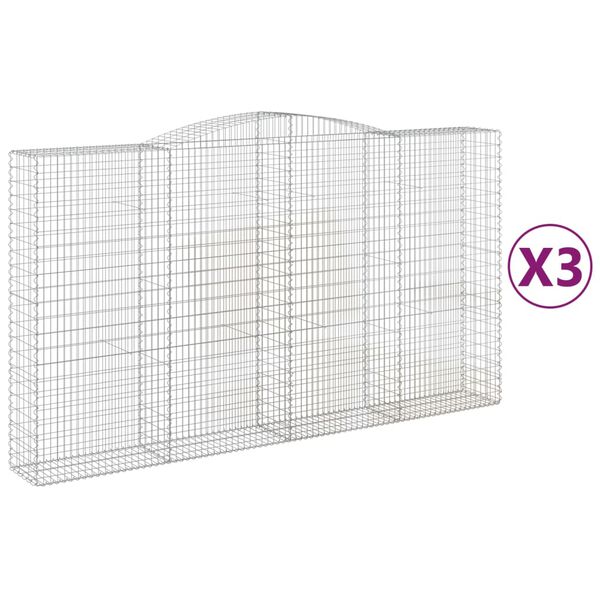 vidaXL Gabion Basket Set of 3 Silver Galvanized Iron Extra Large