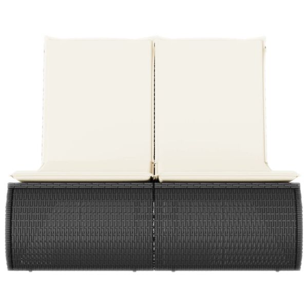 vidaXL Double Sun Lounger with Cushions Black Poly Rattan