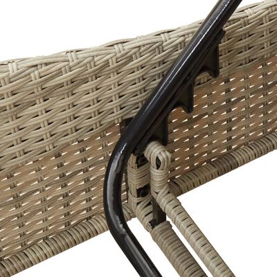 Close-up of woven rattan texture and black metal support frame.
