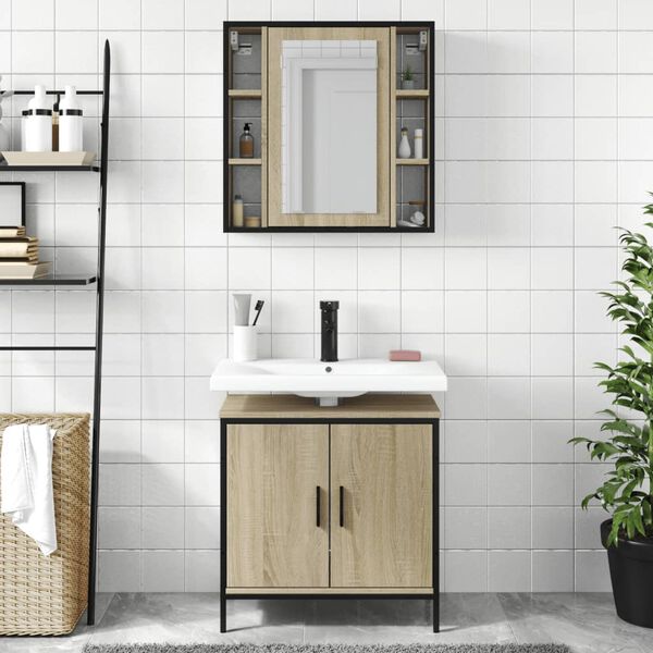 vidaXL 2 Piece Bathroom Furniture Set Sonoma Oak Engineered Wood