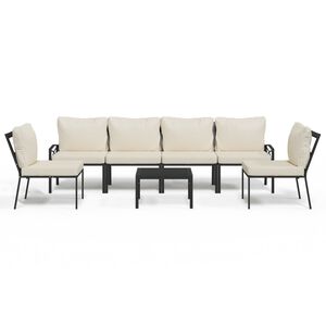 vidaXL Patio Lounge Set Black and Sand Powder-coated steel, Polyester fabric