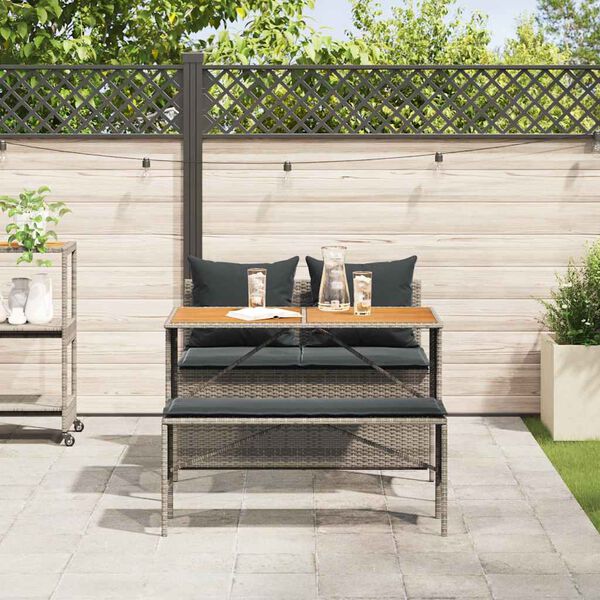 vidaXL 3 Piece Garden Dining Set with Cushions Grey Poly Rattan