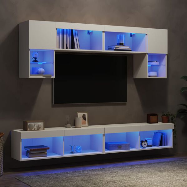 vidaXL 6 Piece TV Wall Units with LED White Engineered Wood