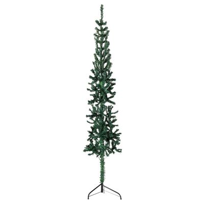 vidaXL Slim Artificial Half Christmas Tree with Stand Green 7 ft