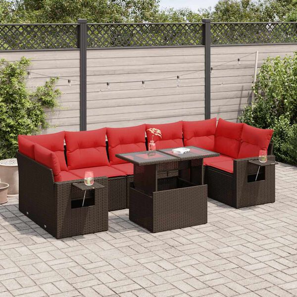 vidaXL 8 Piece Patio Sofa Set with Cushions Brown Poly Rattan Acacia