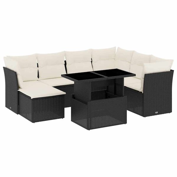 vidaXL Garden Sofa Set Black and Cream White