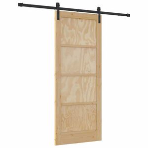 vidaXL Sliding Door Natural and Black 32.68 x 79.53 in Solid Pine Wood