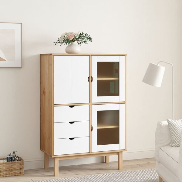 vidaXL Highboard Brown and White Solid pine wood 33.5 x 16.9 x 49.2 in