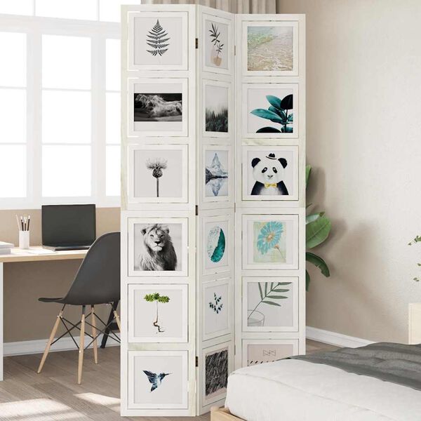 vidaXL Room Divider 3 Panels White Solid Wood Paulownia