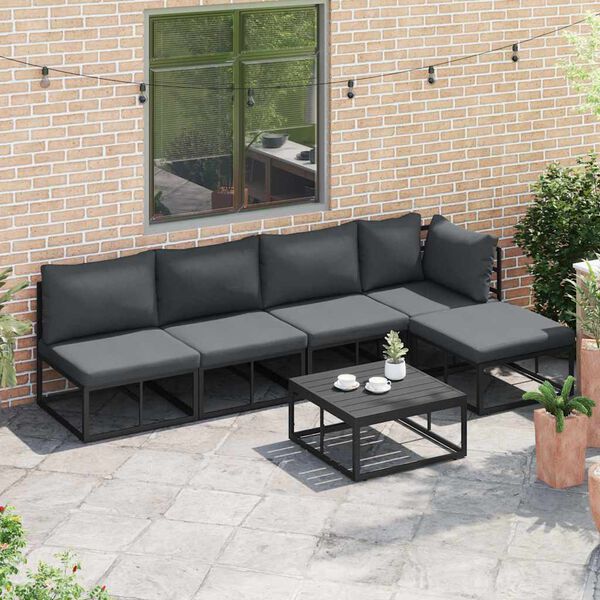 vidaXL Garden Sofa Set with Cushion 6 pcs Black Aluminium