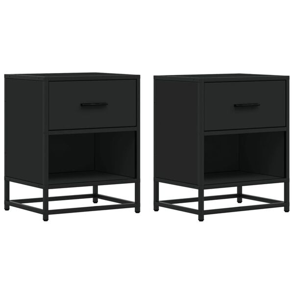 vidaXL Bedside Cabinet Set of 2 Black Engineered wood, steel Medium