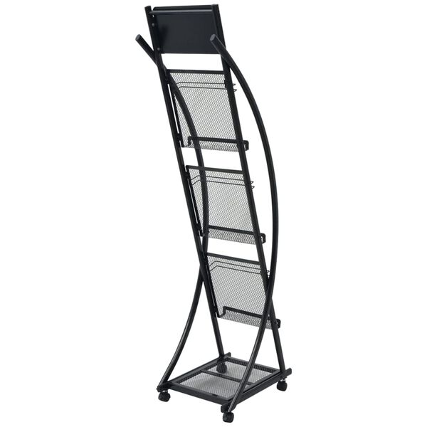 vidaXL Magazine Rack Black Steel frame and MDF board Large Portable