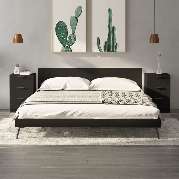 vidaXL Bedside Cabinet Set of 2 Black Engineered wood Medium