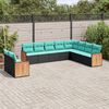 vidaXL Patio Sofa Set Black PE Rattan Large Adjustable Feet