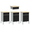 vidaXL Work Cabinet with Drawer with Lock 4 pcs Black 200 x 55 x 85 cm