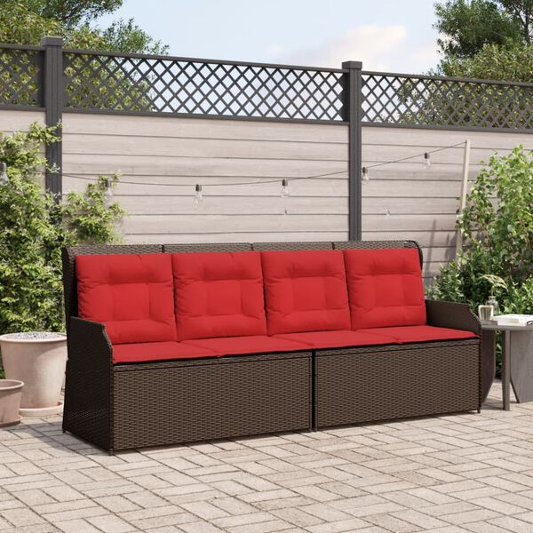 vidaXL Reclining Patio Bench Brown Poly Rattan, Powder-Coated Steel
