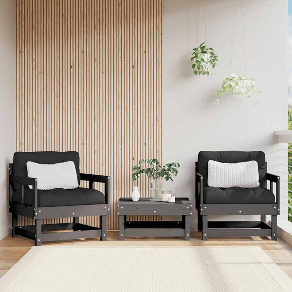 vidaXL Garden Chair Grey Solid Pine Wood, Plywood, Oxford Fabric Modular