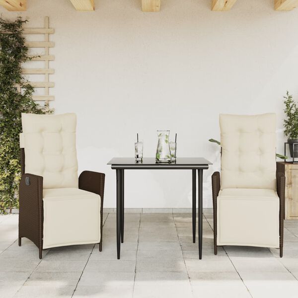 vidaXL Garden Dining Set Brown PE rattan Large Adjustable Armrests