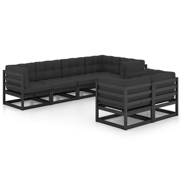 vidaXL Garden Lounge Set Black Solid pine wood, fabric (100% polyester)