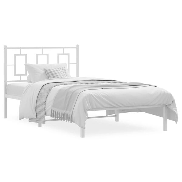 vidaXL Bed Frame White Powder-Coated Steel Twin Bed Frame Rectangular