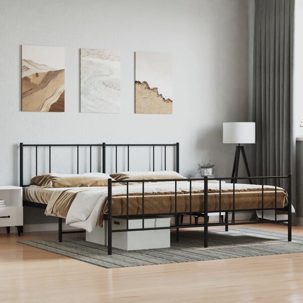 vidaXL Bed Frame Black Powder-coated steel King Bed Frame Rectangular
