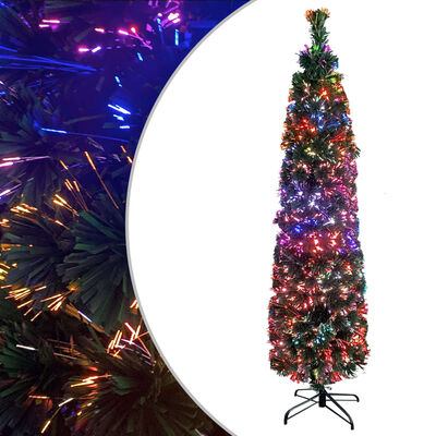 vidaXL Artificial Slim Christmas Tree with Stand 6 ft Fiber Optic