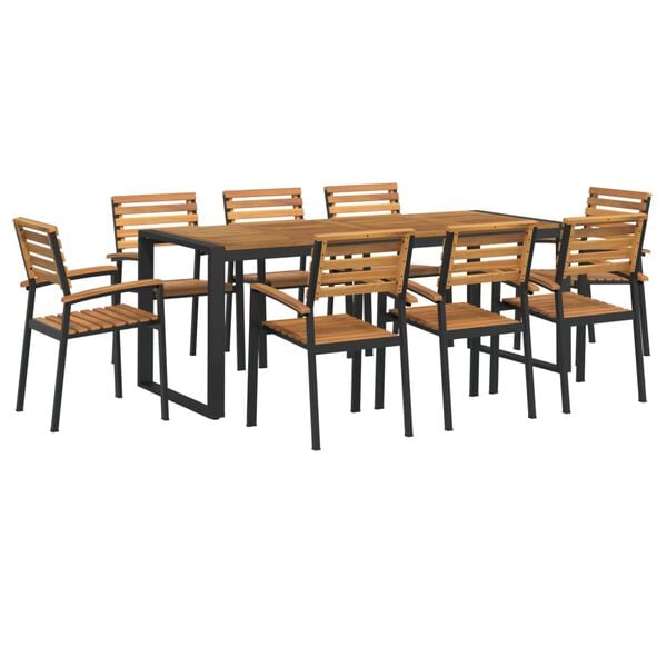 vidaXL 9 Piece Patio Dining Set Solid Wood Acacia and Metal