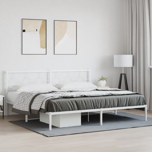 vidaXL Bed Frame White Powder-coated steel Full Bed Frame Rectangular