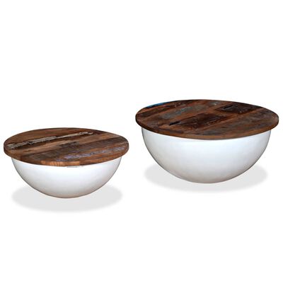 vidaXL 2 Piece Coffee Table Set Solid Reclaimed Wood White Bowl Shape