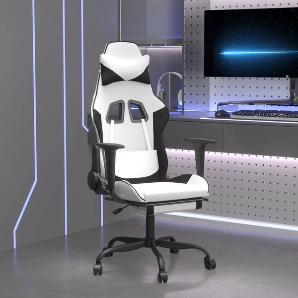 vidaXL Gaming Chair White and Black Faux leather, metal, plywood Large