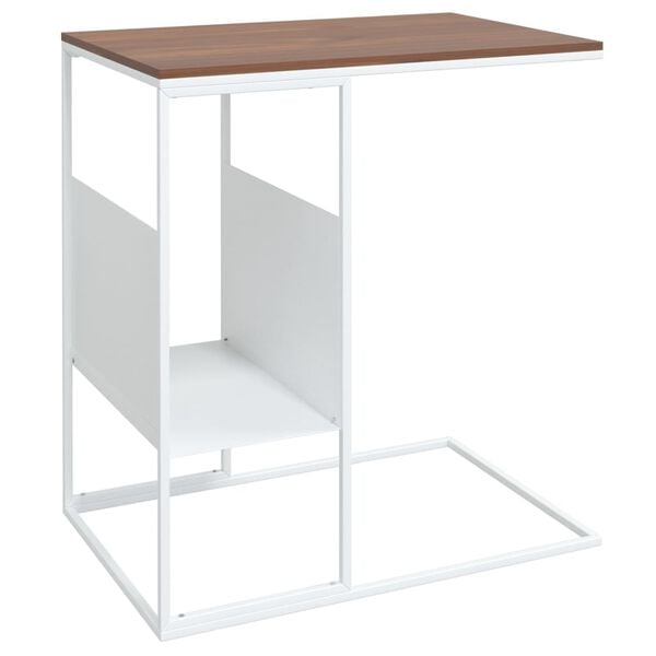 vidaXL Side Table White and Brown Engineered Wood and Iron Standard