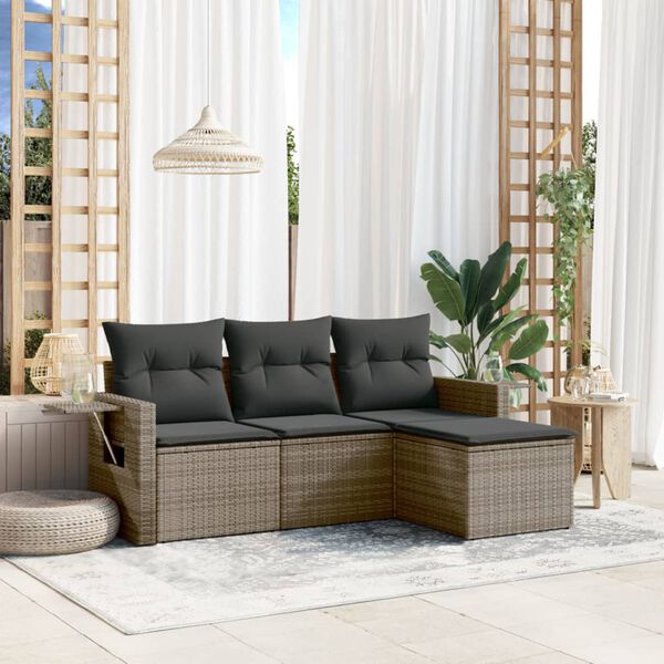 vidaXL Garden Sofa Set Grey PE rattan, powder-coated steel, polyester