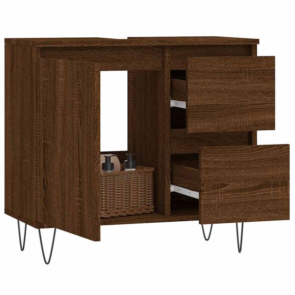 vidaXL Bathroom Cabinet Brown Oak Engineered Wood, Iron Medium