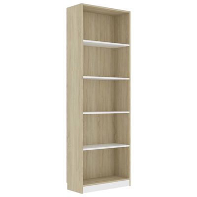 vidaXL 5-Tier Book Cabinet White and Sonoma Oak 23.6"x9.4"x68.9" Engineered Wood